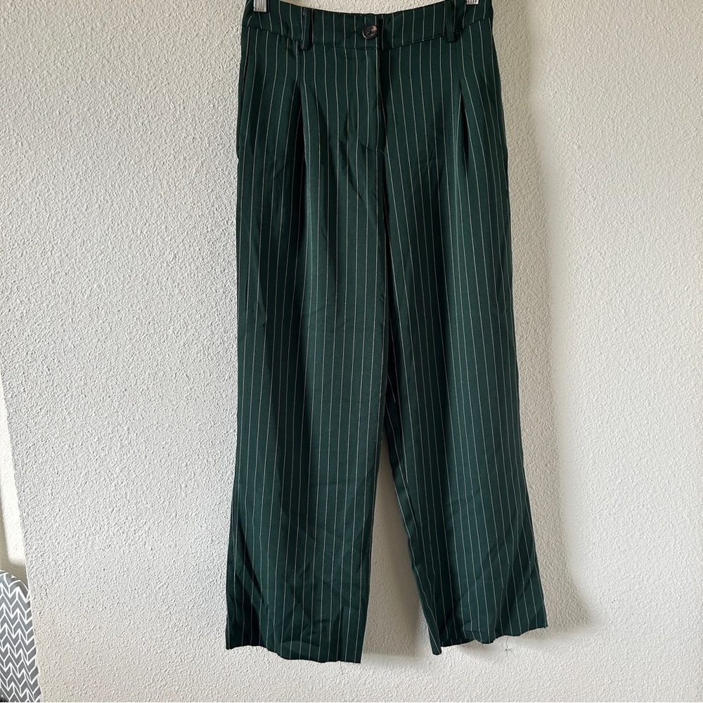 Women’s Green Pin Striped Trousers Fits Medium Shein Casual Dressy preppy